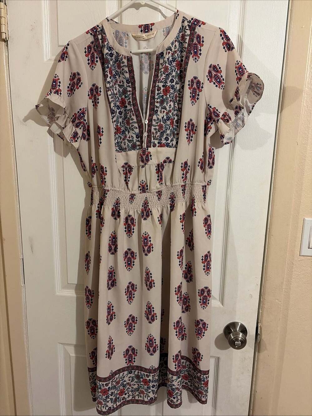 eShakti Wayward Fancies Floral Paisley Print Ruffle Sleeve Dress